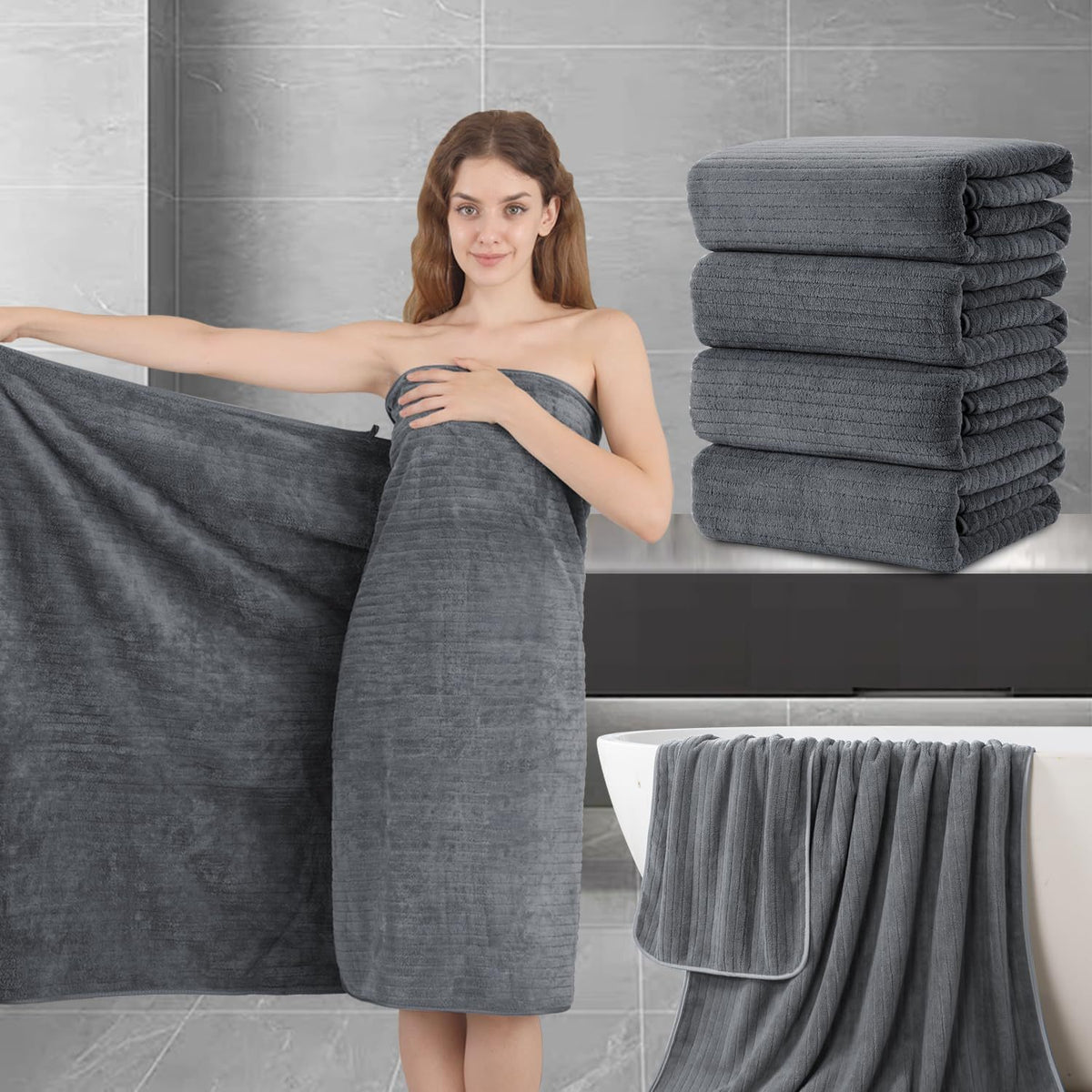 Bath Towel Set 4 Pack Extra Large 35x70 Inch - Premium Microfiber Oversized Bath Sheet, Ultra Soft Fluffy Highly Absorbent Quick Dry Shower Towels for Bathroom Hotel Spa - 5 Colors