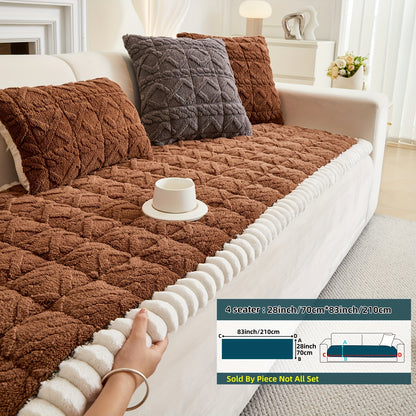 Bohemian Sofa Cover Quilted Plush with Ruffles – Machine Washable Couch Protector for Pets, Anti-Slip Furniture Cover for Armchair Loveseat 3 4 Seater Sofa