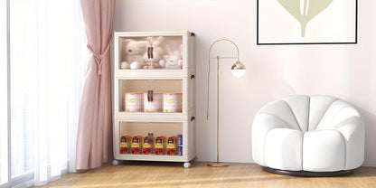 Foldable Storage Cabinet with Lid & Wheels 48QT – Stackable Clothes & Bedding Organizer, Space-Saving Wardrobe Box for Bedroom Game Room, 2/3/4/5 Layer
