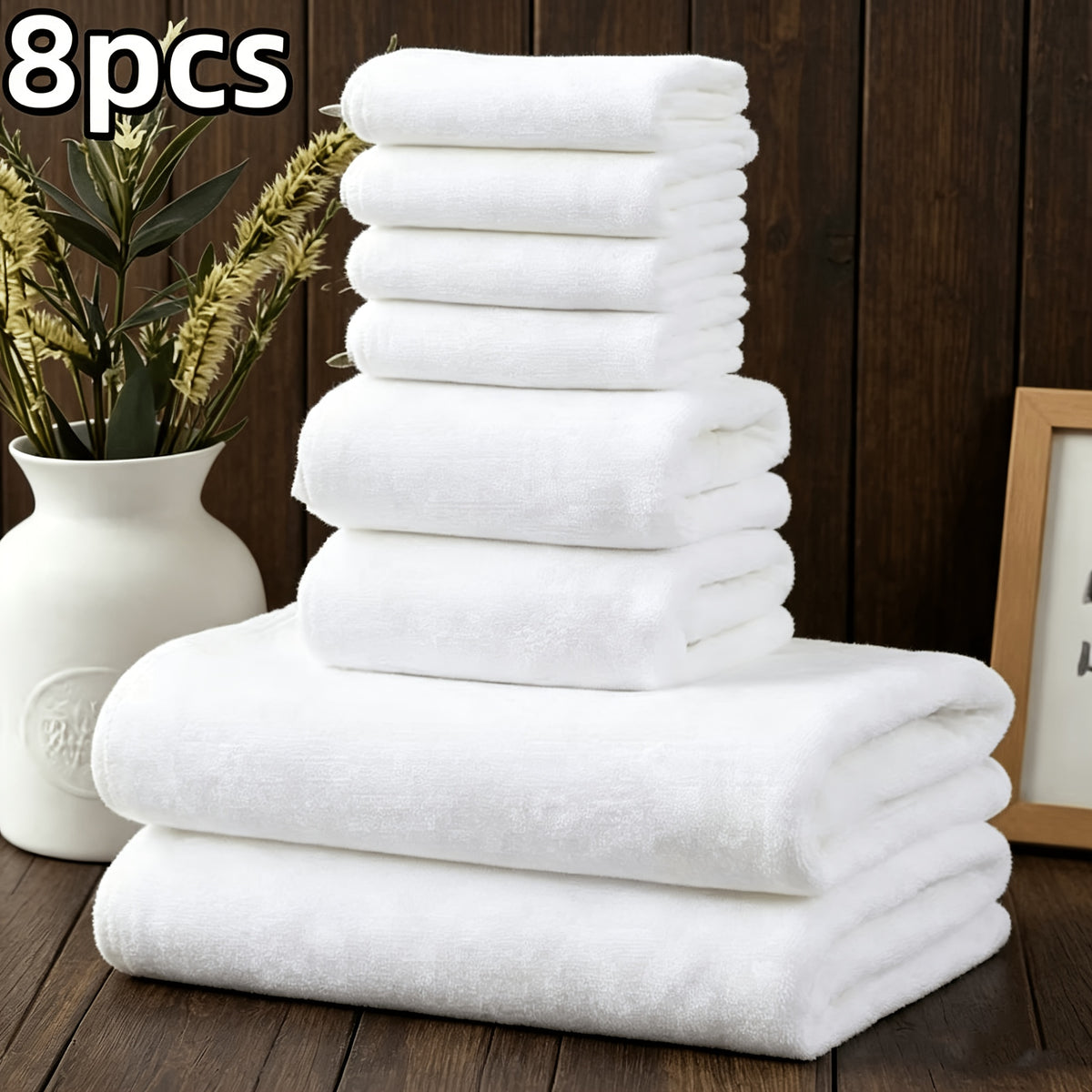 Bath Towel Set 8pcs Hotel Quality – Lint-Free Super Absorbent Soft Striped Towels, 2 Bath Towels + 2 Hand Towels + 4 Washcloths, Five-Star Hotel Standard Bathroom Towel Set, 9 Colors Available