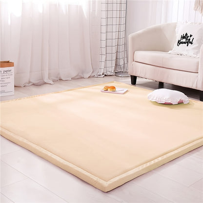 Japanese Tatami Area Rug Coral Velvet, 1.18 Inch Thick Foam Padded Play Mat for Kids Baby Crawling, Soft Floor Rug for Playroom Nursery Living Room Yoga, Multiple Sizes & Colors Available