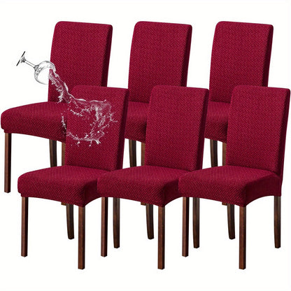 Chair Covers for Dining Room Set of 4 & 6 - Stretch Polar Fleece Jacquard Slipcovers with Elastic Band, Machine Washable Removable Seat Covers for Kitchen Dining Chairs, Multiple Colors