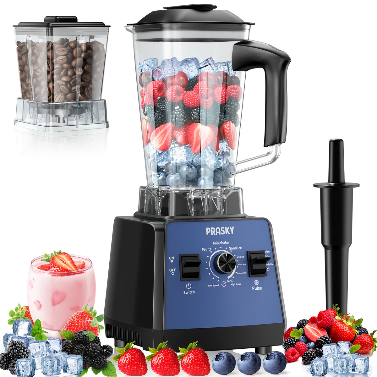 Countertop Blender 2400W 68oz Professional Food Processor, 25000RPM Powerful Smoothie Blender for Kitchen with 2 Containers, Ice Crushing Milkshake Juice Sorbet Grinder Combo in 7 Colors