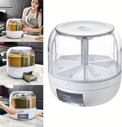 Rice Dispenser 19Lbs 360° Rotating Grain Storage Container with One-Click Output, Flip-Top Lid, Airtight Food Dispenser for Rice, Beans, Oats & Small Grains – Kitchen Pantry Organizer