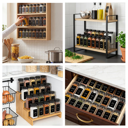 Glass Spice Jars Set with Labels and Shaker Lids, 4oz Square Airtight Seasoning Bottles with Collapsible Funnel Brush and Marker, BPA-Free Kitchen Spice Organizer for Rack Drawer Cabinet, 16/24/36/48 Pack
