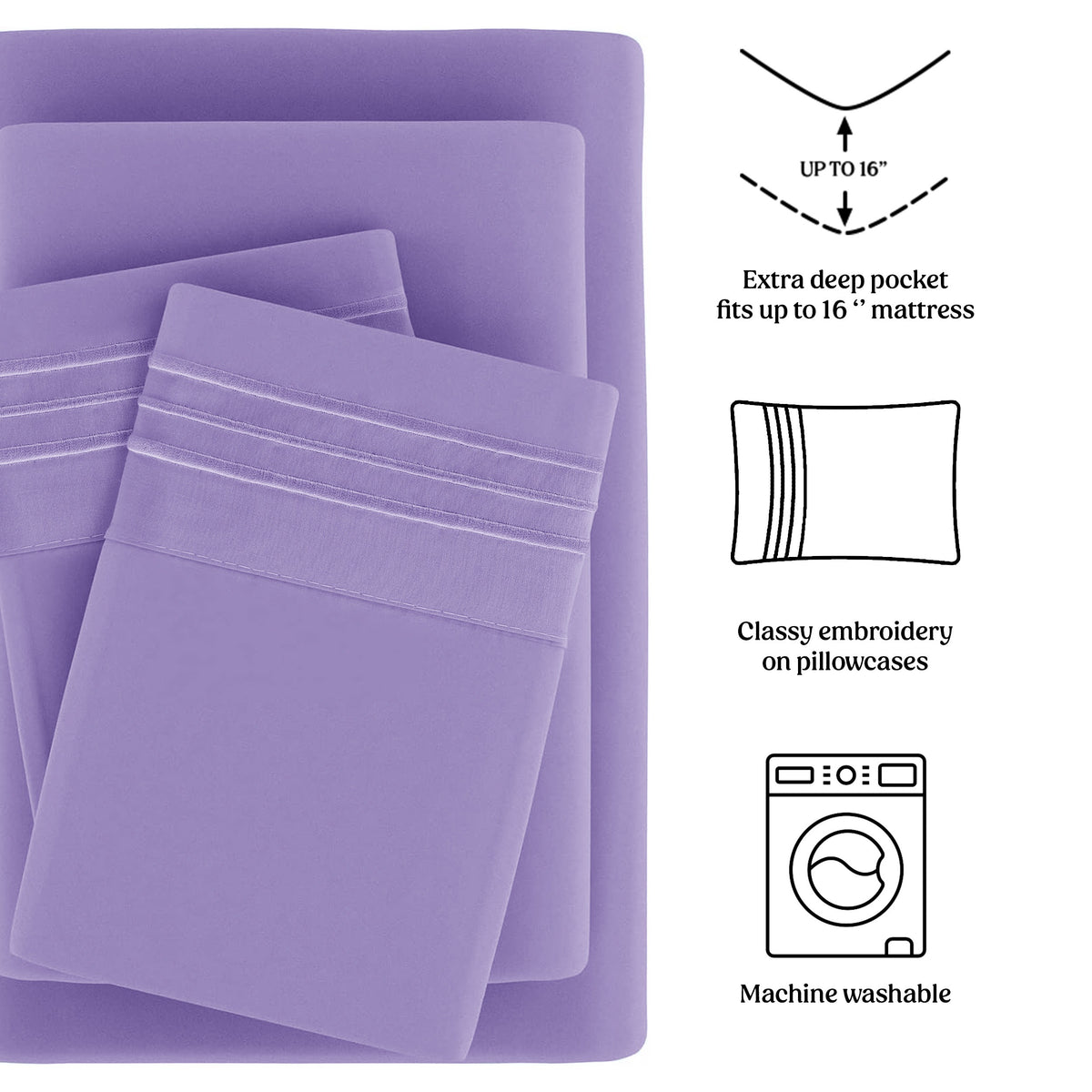 Soft Microfiber Bed Sheet Set 4-Piece 1800 Series 16 Inch Deep Pocket Hotel Luxury Cooling Sheets with Embroidered Pillowcases, Fade & Shrink Resistant, Twin to Cal King, 20 Colors