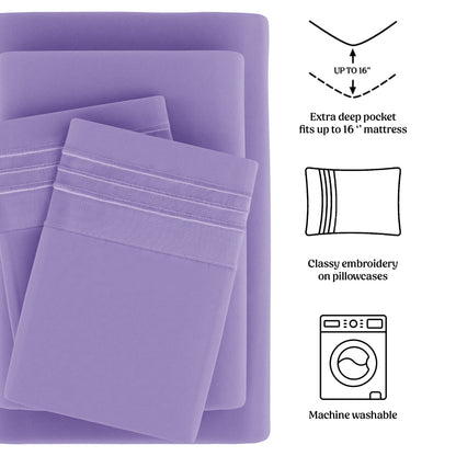 Soft Microfiber Bed Sheet Set 4-Piece 1800 Series 16 Inch Deep Pocket Hotel Luxury Cooling Sheets with Embroidered Pillowcases, Fade & Shrink Resistant, Twin to Cal King, 20 Colors