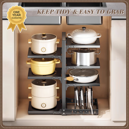 Adjustable Kitchen Storage Rack 2 to 7 Tier – Multi-Layer Countertop Organizer for Pots Pans & Utensils Wall-Mountable Sink Rack in Black White & Grey
