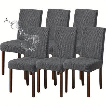 Chair Covers for Dining Room Set of 4 & 6 - Stretch Polar Fleece Jacquard Slipcovers with Elastic Band, Machine Washable Removable Seat Covers for Kitchen Dining Chairs, Multiple Colors