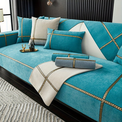 Chenille Sofa Cover Pet-Friendly All-Season Slipcover Furniture Protector for Living Room Bedroom Office - Fits Single 2 3 4 Seater Sofa - Blue-Green Deep Gray Off White Light Gray