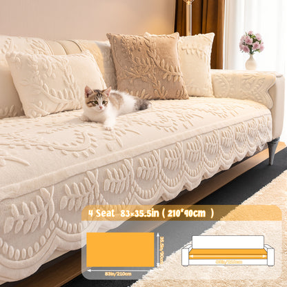 Faux Rabbit Fur Sofa Cover Plush Quilted Non-Slip Machine Washable Couch Protector for Pets – Fits 1 2 3 4 Seater Sofa, Sectional, Loveseat | Bedroom Living Room Office | Home Viaco