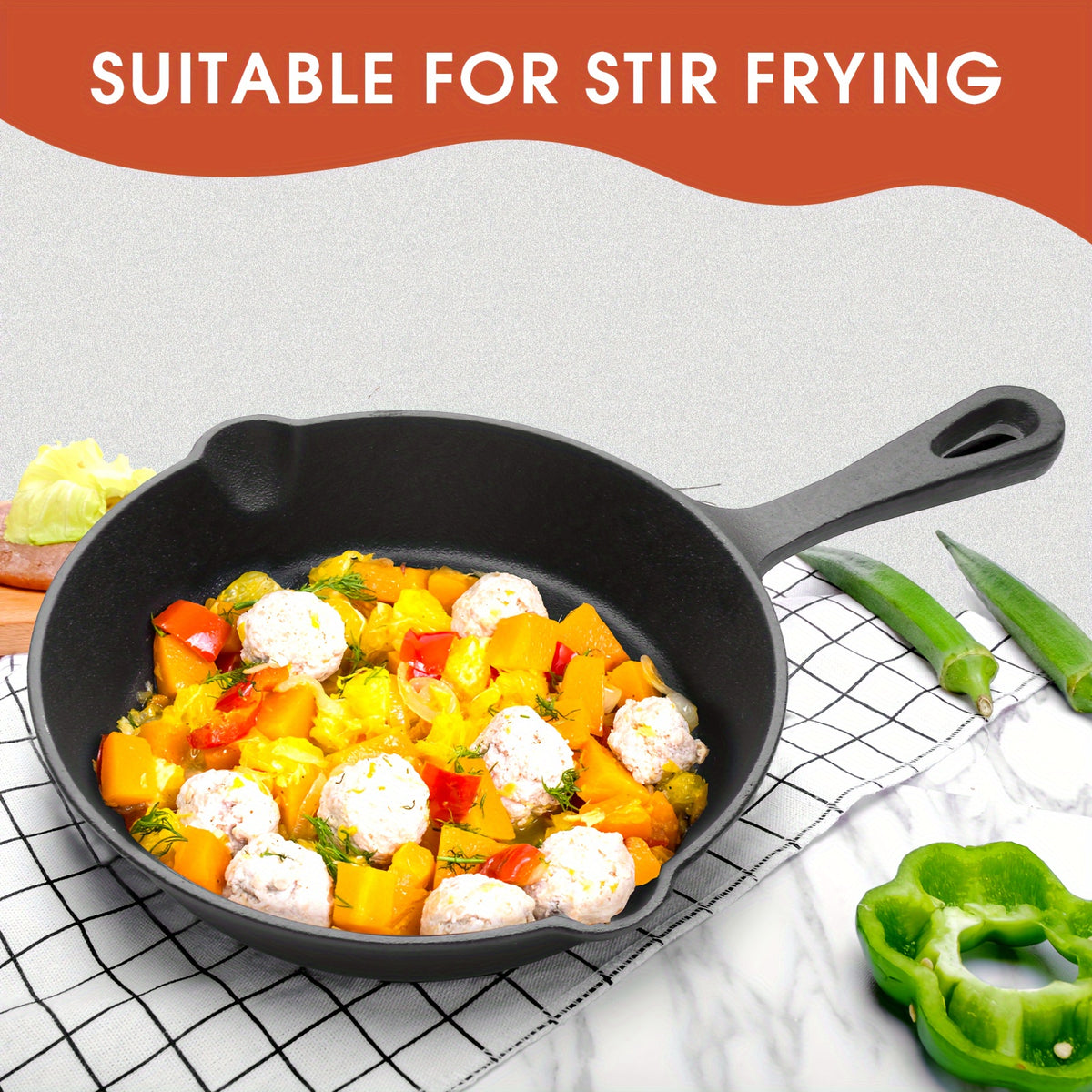 Cast Iron Skillet Set 3 Piece Pre-Seasoned – Non-Stick Heavy Duty Frying Pan with Drip Spout, Teflon-Free Natural Seasoning, Induction Gas Oven Campfire Safe, Perfect for Home RV Camping Holiday Cooking
