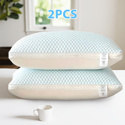 Cooling Bed Pillows 2-Pack Non-Collapsing – Soft Support with Neck Alignment, Breathable 100% Polyester Cover, Machine Washable, Bed Pillows for Back & Side Sleepers, Blue & Gray Available