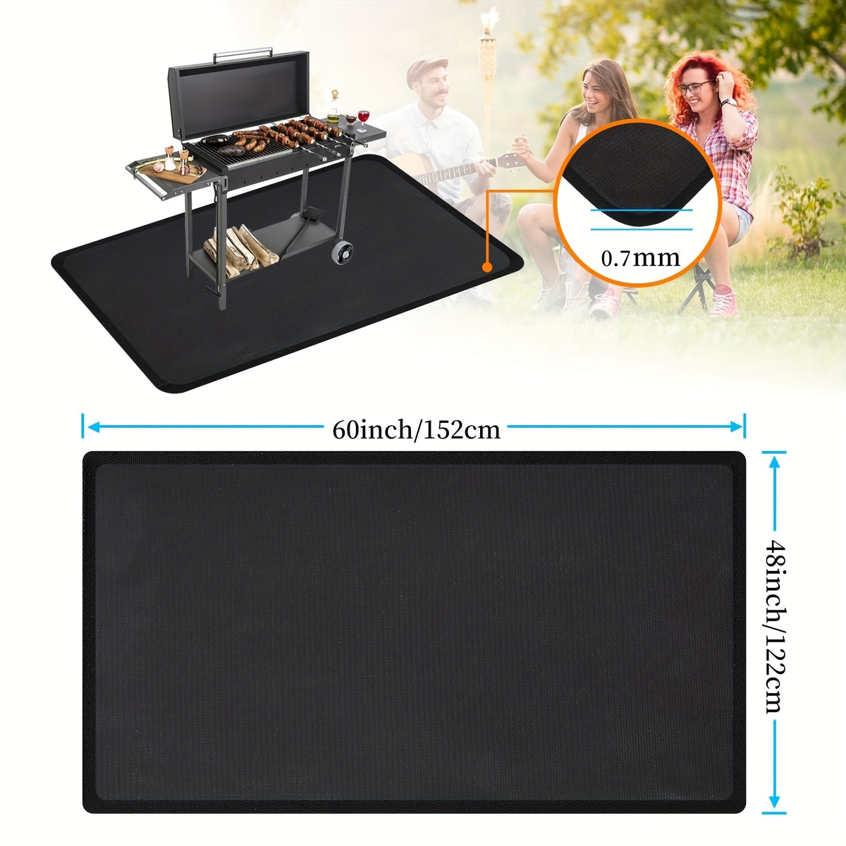 Grill Mat for Outdoor BBQ – Fireproof Waterproof Under Grill Protector for Deck, Patio & Lawn, Heat Resistant to 2000°F, Easy Clean BBQ Mat for Fire Pit & Smoker