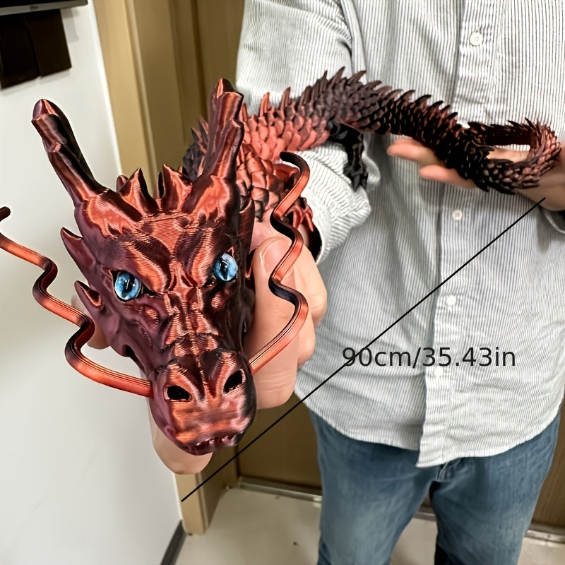 3D Printed Chinese Dragon Figurine 35 Inch Poseable – Giant Articulated Flexible Dragon Collectible Sculpture for Home Office Car Desk Decor, Fantasy Dragon Gift for Collectors Men Women Kids