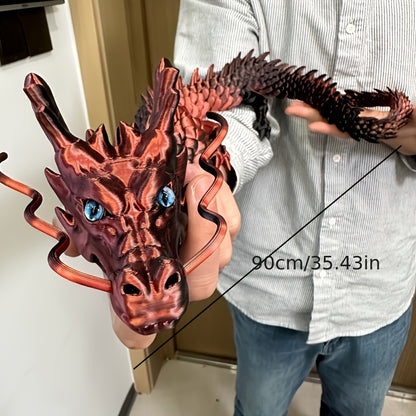3D Printed Chinese Dragon Figurine 35 Inch Poseable – Giant Articulated Flexible Dragon Collectible Sculpture for Home Office Car Desk Decor, Fantasy Dragon Gift for Collectors Men Women Kids