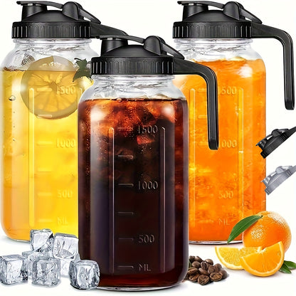 Glass Water Pitcher 64oz with Leak-Proof Lid - Thickened Lead-Free Glass Cold Brew Coffee Bottle, Refrigerator Storage Jug for Water, Juice, Iced Tea & Breast Milk