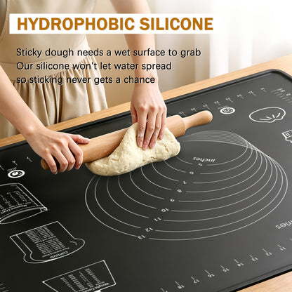 Silicone Pastry Mat Extra Thick 6mm Non-Slip Baking Mat with Measurements, Reusable Dough Rolling Mat for Pizza Cake Bread, Odor-Free Natural Dye Silicone Baking Sheet for Kitchen Counter