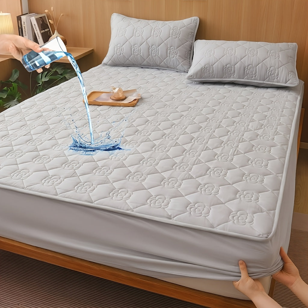 Waterproof Fitted Sheet Checkered Pattern Soft Breathable Mattress Protector - Lightweight Minimalist Bed Sheet for Twin Full Queen King - Pink Blue Green Khaki Black White Gray
