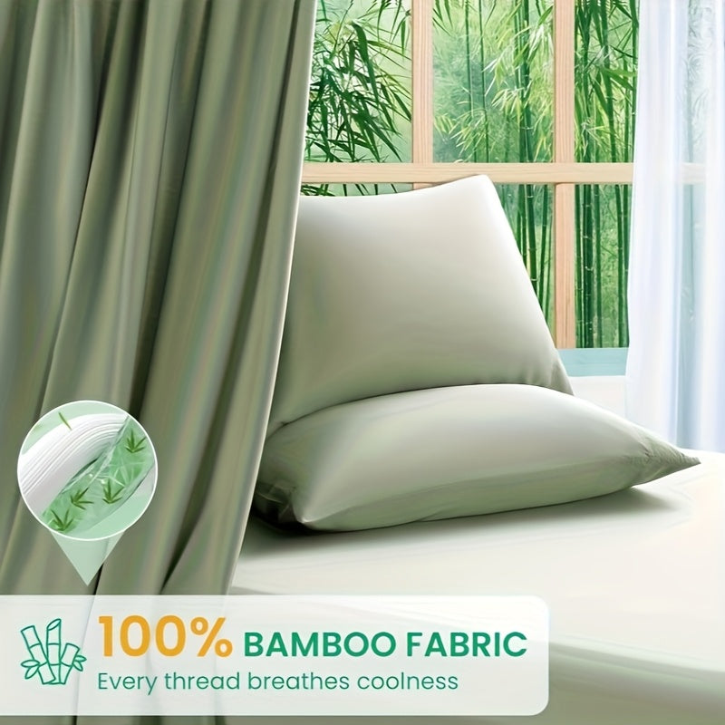 Cooling Bamboo Bed Sheet Set 4-Piece 2200TC – 16" Deep Pocket Silky Soft Breathable Luxury Bedding Flat Sheet Fitted Sheet & Pillowcases Twin Full Queen King in 11 Colors