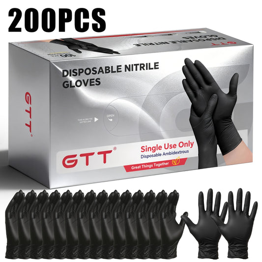 Black Nitrile Disposable Gloves 200 Count (2 Boxes) – Latex-Free, Oil-Resistant, Powder-Free Gloves for Cleaning, Hair Dyeing, Tattoo, Lab, Workshop & Pet Care, S/M/L/XL