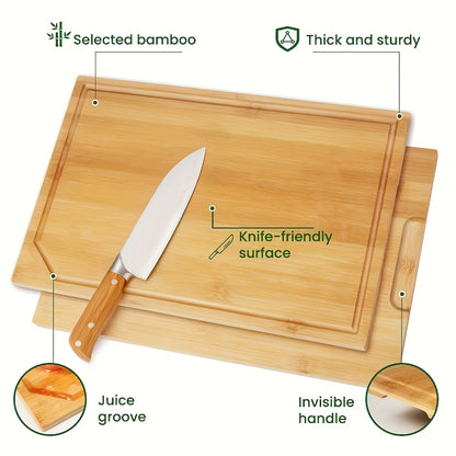 Bamboo Cutting Board Set 4-Pack – Oversized Bamboo Chopping Boards with Juice Groove for Meat Vegetables & Fruit Durable Kitchen Chopping Board Set Gift for Mom Dad Family