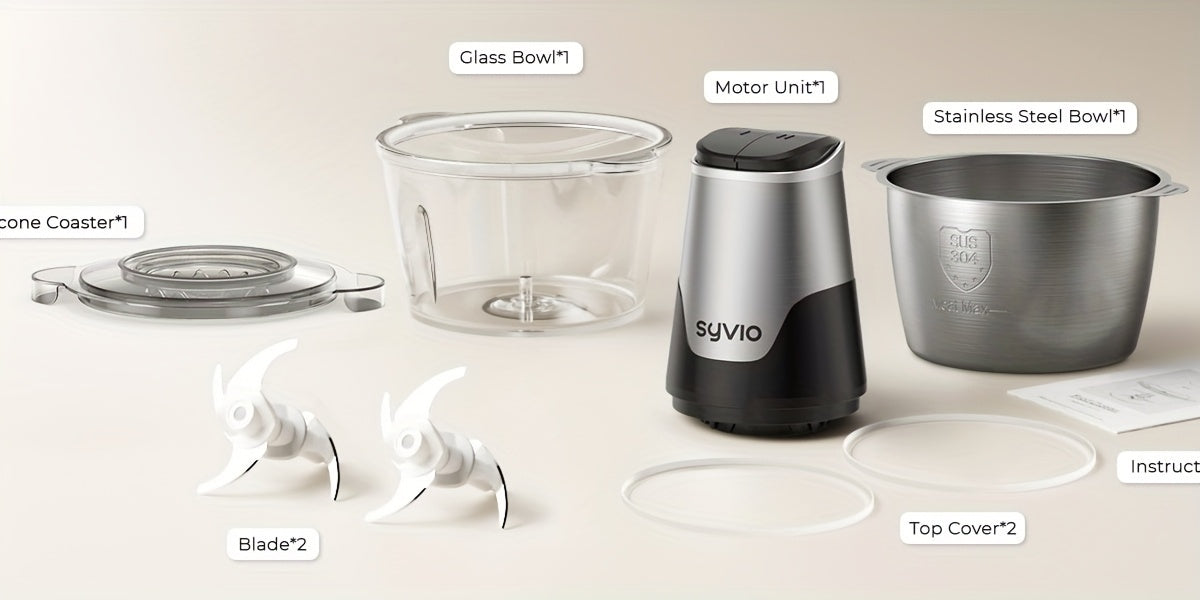 Electric Food Processor 450W with 2 Bowls – Mini Food Chopper & Meat Grinder with 4 Bi-Level Blades, 2-Speed Control, 8-Cup Capacity, for Baby Food, Meat, Onion & Vegetable Chopping