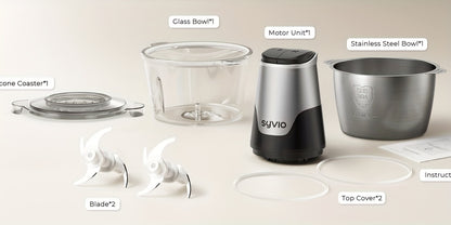 Electric Food Processor 450W with 2 Bowls – Mini Food Chopper & Meat Grinder with 4 Bi-Level Blades, 2-Speed Control, 8-Cup Capacity, for Baby Food, Meat, Onion & Vegetable Chopping