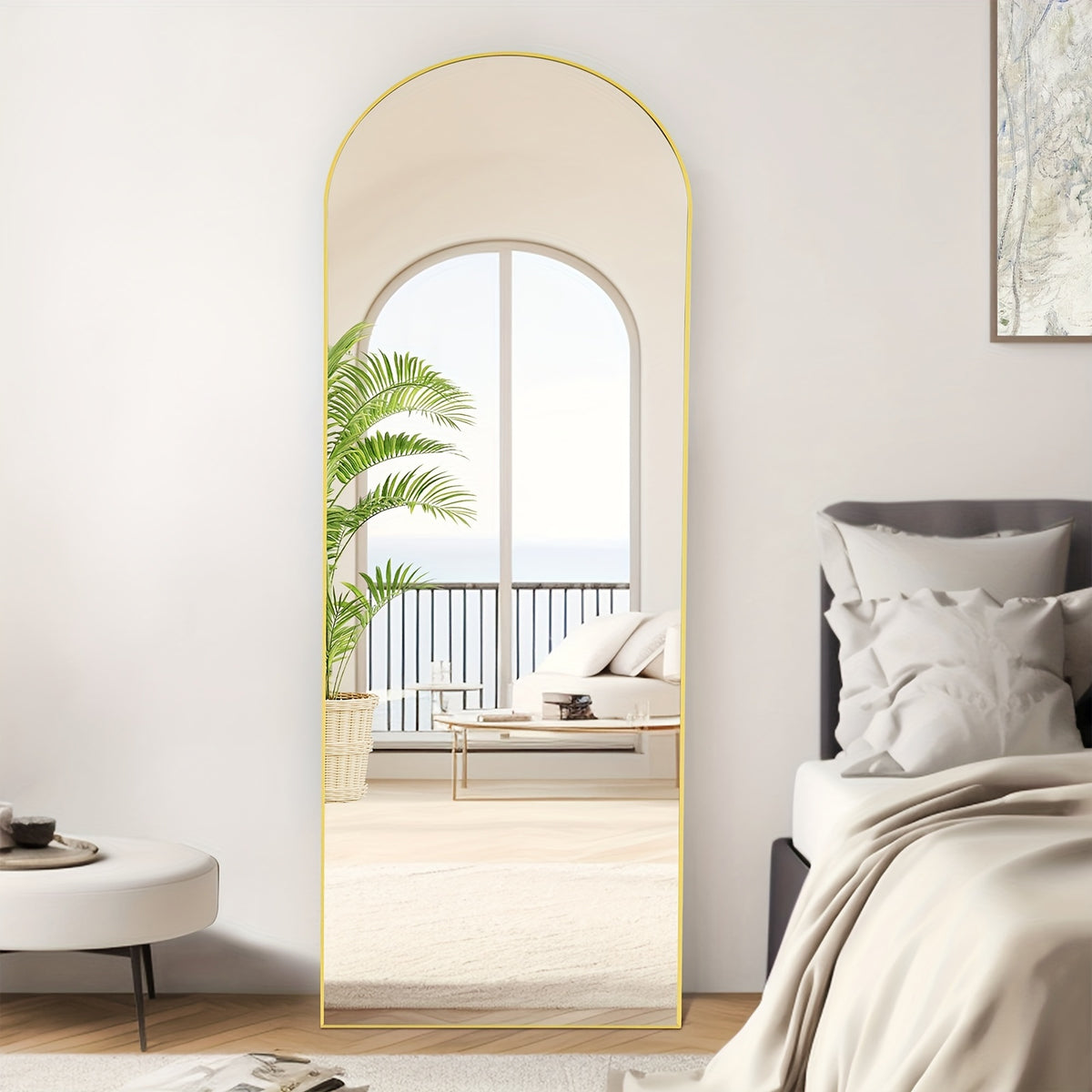 Arched Full Length Mirror 59"x16" Floor Mirror with Aluminum Alloy Frame & Shatter-Proof Nano Glass – Standing Full Body Wall Mirror for Bedroom Living Room Cloakroom