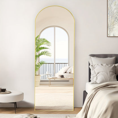 Arched Full Length Mirror 59"x16" Floor Mirror with Aluminum Alloy Frame & Shatter-Proof Nano Glass – Standing Full Body Wall Mirror for Bedroom Living Room Cloakroom