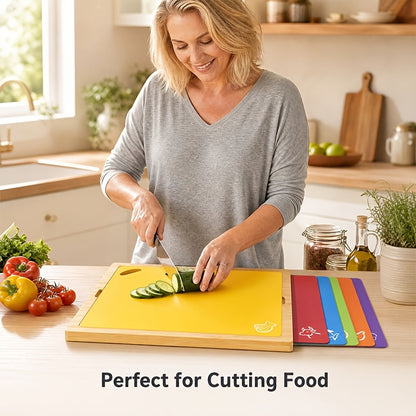 Bamboo Cutting Board Set for Kitchen, 7-Piece Chopping Board with Juice Groove for Meat Cheese Bread Vegetables Fruits, Cheese Platter Charcuterie Board, Housewarming Gift for Home Dormitory