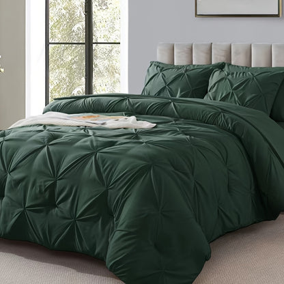Pinch Pleated Comforter Set Queen King Full – 7 Piece Bed in a Bag with Sheets Pillowcases Pillow Shams, Hypoallergenic Down Alternative Microfiber Bedding 33 Colors All Season