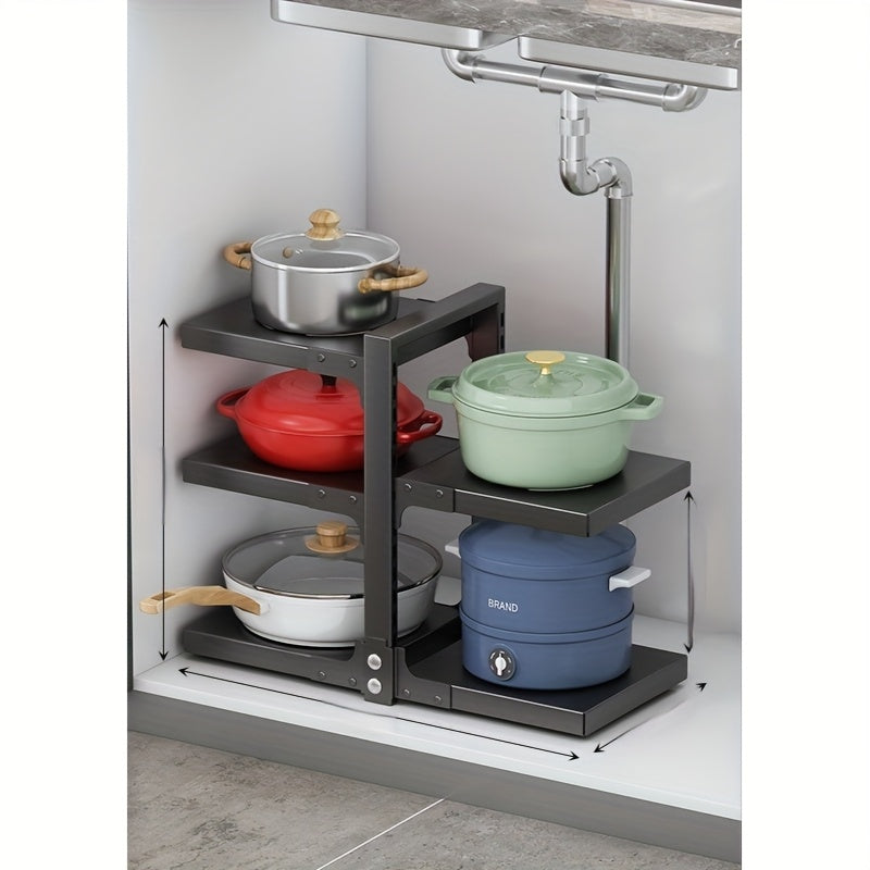 Adjustable Kitchen Storage Rack 2 to 7 Tier – Multi-Layer Countertop Organizer for Pots Pans & Utensils Wall-Mountable Sink Rack in Black White & Grey