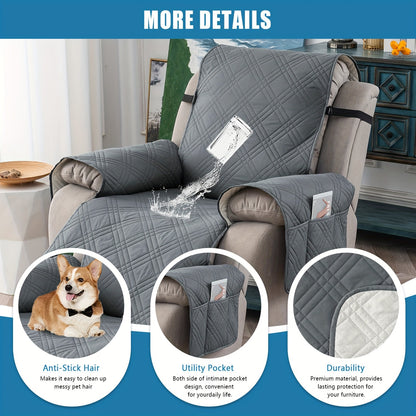 Waterproof Recliner Chair Cover Non-Slip with Pocket & Pet Scratch Protection – Washable Sofa Slipcover Furniture Protector for Living Room, Bedroom, Multi-Color Options