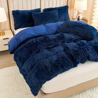 Plush Duvet Cover Set 3-Piece – Soft Fuzzy Comforter Cover with 2 Pillowcases, Cozy Warm Bedding for Bedroom & Dorm, Twin Full Queen King, 14 Colors including Solid & Tie Dye