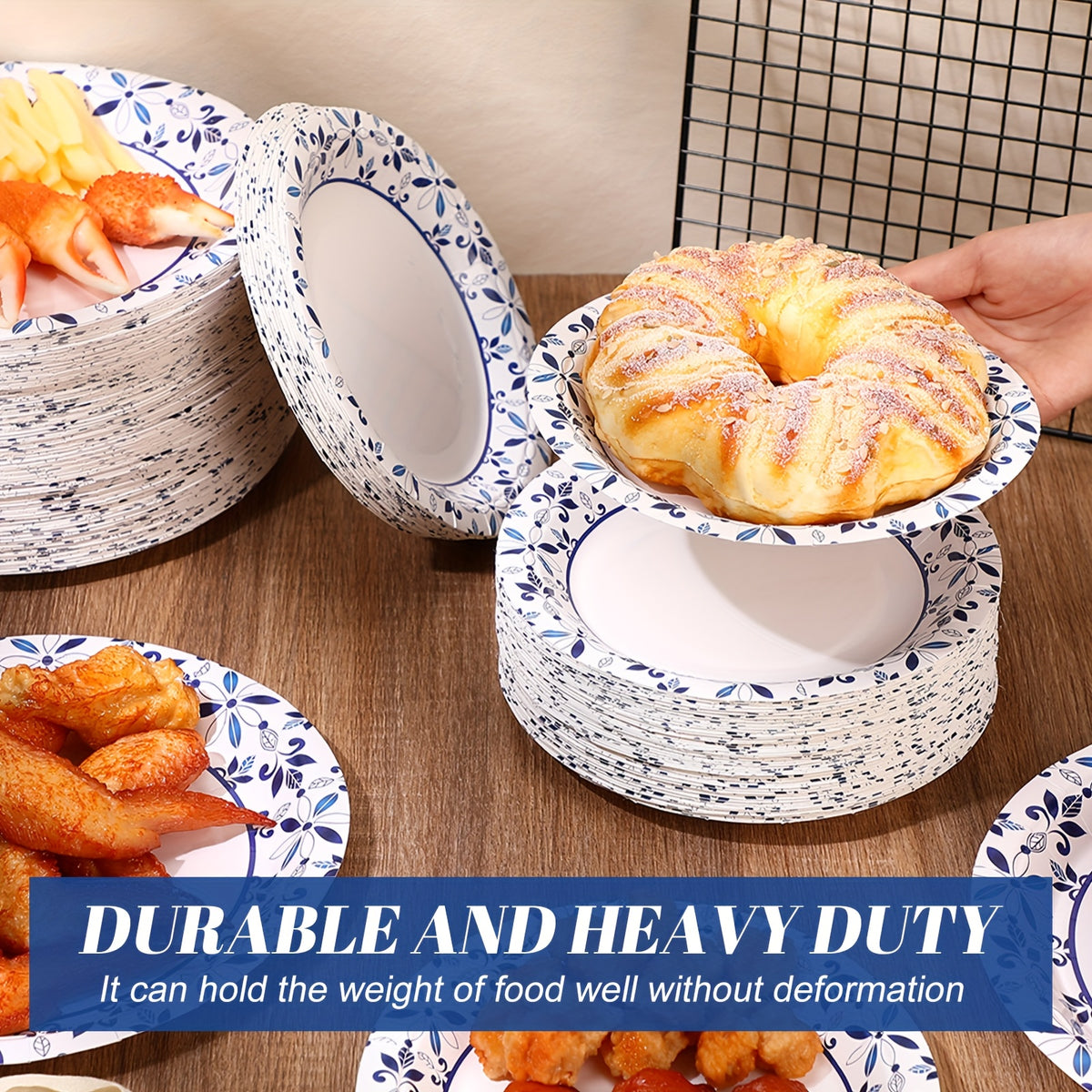 300-Count Disposable Paper Plates Bulk Set – 150 Heavy Duty 9 Inch Dinner Plates & 150 Soak-Proof 7 Inch Dessert Plates, Leaf Print Design for Parties