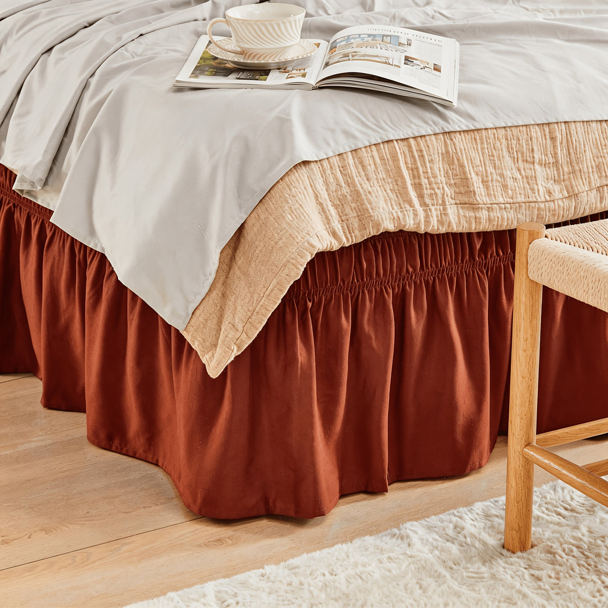 Bed Skirt Wrap Around Elastic – 15 Inch Drop Microfiber Dust Ruffle No Lift Needed Adjustable Hotel Quality Fade Resistant Machine Washable Twin Full Queen King 30 Colors