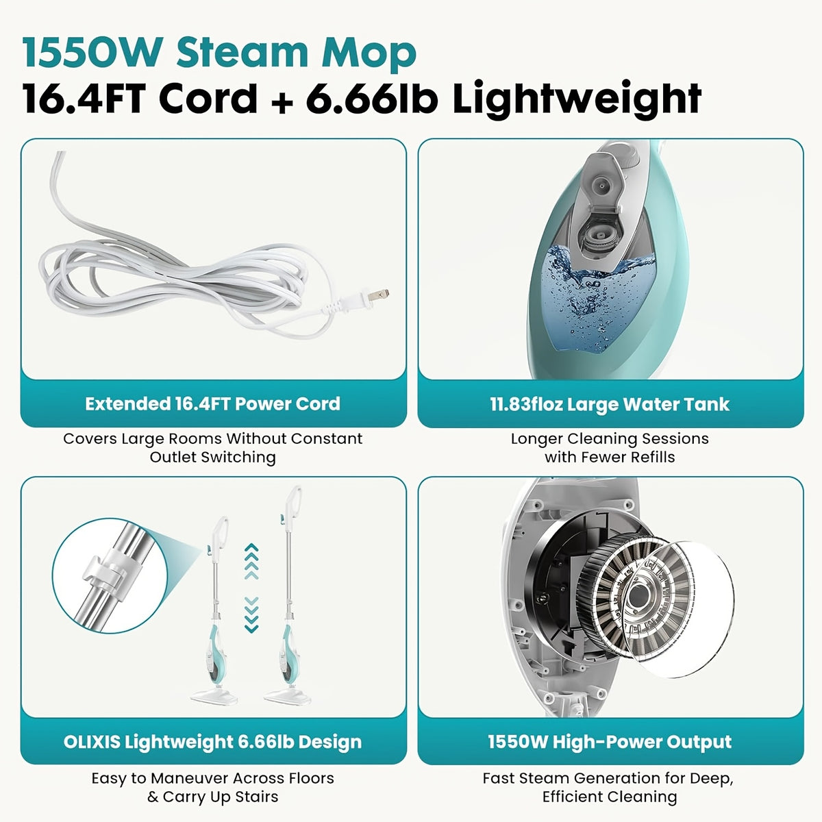 Steam Mop 10-in-1 1300W Detachable Handheld Floor Cleaning Machine – Multi-Surface Steam Cleaner for Hardwood, Tile, Laminate & Carpet, 16Ft Cord, 2 Washable Pads, Upright & Handheld 2-in-1