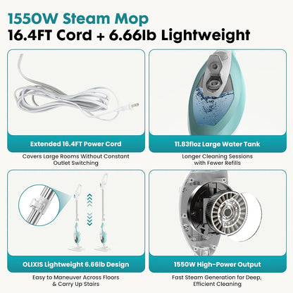 Steam Mop 10-in-1 1300W Detachable Handheld Floor Cleaning Machine – Multi-Surface Steam Cleaner for Hardwood, Tile, Laminate & Carpet, 16Ft Cord, 2 Washable Pads, Upright & Handheld 2-in-1