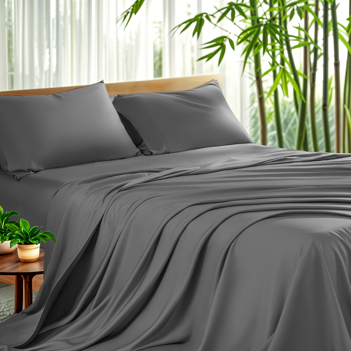 Cooling Bamboo Sheet Set 4 Piece – Soft Hotel Quality Bedding with Fitted Sheet, Flat Sheet & 2 Pillowcases, 16" Deep Pocket, Wrinkle & Shrink Resistant, All Season, Luxury Gift Box, Full Queen King
