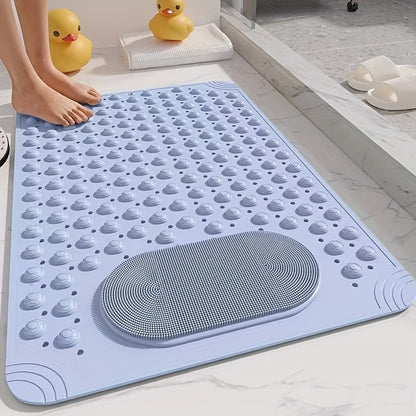 PVC Shower Mat with Massage Buttons & Polka Dot Pattern – Non-Slip Rectangular Bath Safety Mat, 0.35 Inch Thick Durable PVC, Anti-Slip Bathroom Rug for Wet Areas, 4 Colors: Blue Pink Gray Green