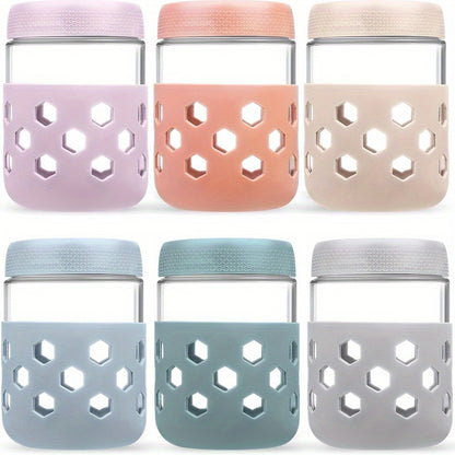 Airtight Glass Food Storage Jars with Silicone Sleeves 6 Pack – 16oz Moisture-Proof Pantry Canisters for Tea Grains Nuts Snacks & Yogurt, Leak-Proof Kitchen Organization Containers with Lids