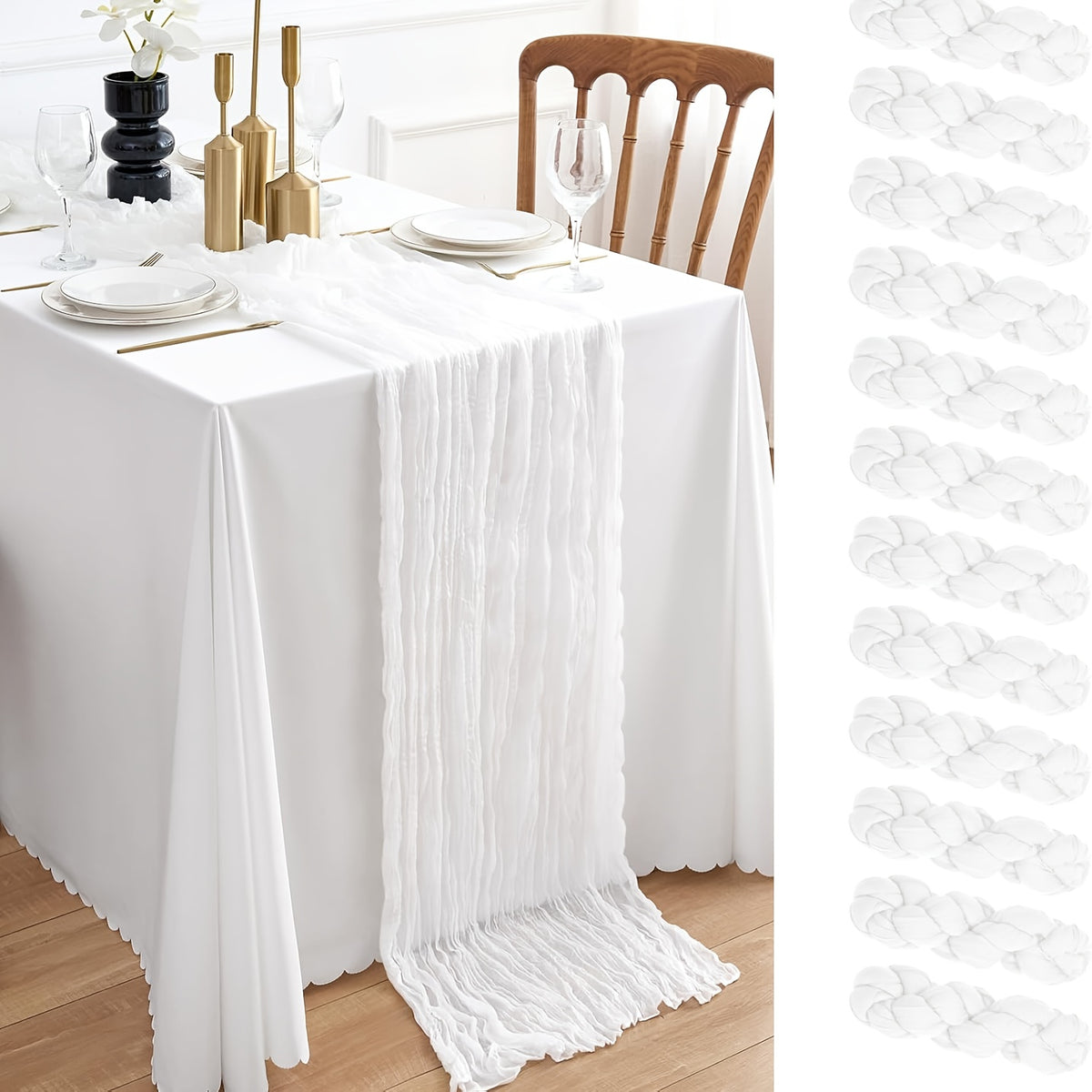 Cheesecloth Table Runner 10ft, Set of 12 Boho Gauze Table Runners 21.3x120 Inch – Rustic Romantic Bulk Cheese Cloth Roll for Wedding, Bridal Shower, Birthday Party & Dining Table Decor, 16 Colors