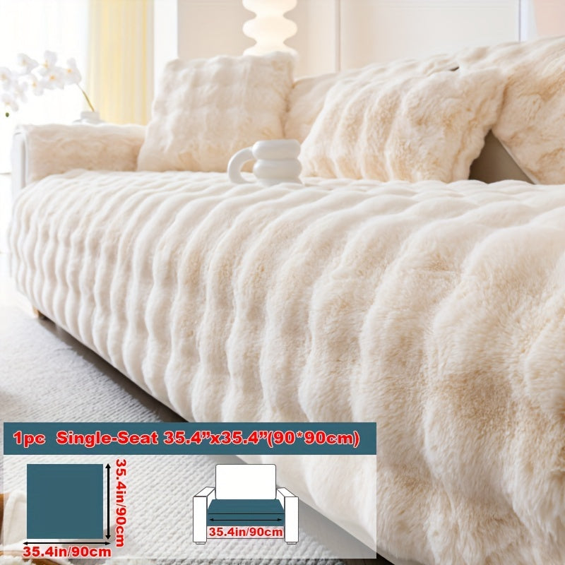 Faux Rabbit Plush Sofa Cover Winter Warm Thickened Anti-Slip Furniture Protector – Soft Pet-Friendly Couch Cover for Living Room Bedroom Office, 4 Colors