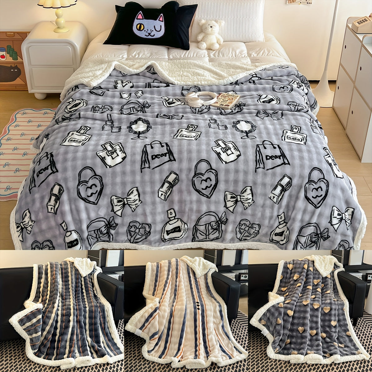 Checkered Pattern Throw Blanket Soft Cozy Fleece Blanket for Bed Sofa Multiple Sizes & Colors Lightweight Warm Blanket for Bedroom Dorm Living Room Home Decor Gift