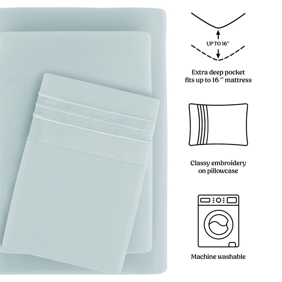 Soft Microfiber Bed Sheet Set 4-Piece 1800 Series 16 Inch Deep Pocket Hotel Luxury Cooling Sheets with Embroidered Pillowcases, Fade & Shrink Resistant, Twin to Cal King, 20 Colors