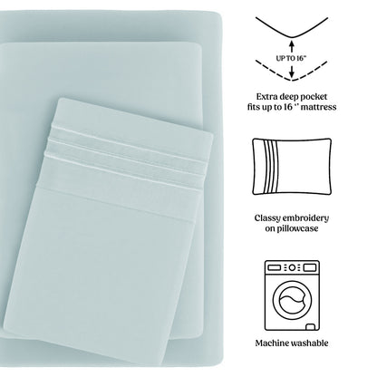 Soft Microfiber Bed Sheet Set 4-Piece 1800 Series 16 Inch Deep Pocket Hotel Luxury Cooling Sheets with Embroidered Pillowcases, Fade & Shrink Resistant, Twin to Cal King, 20 Colors