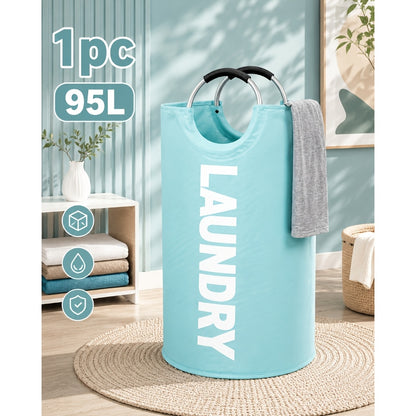 Large Foldable Laundry Basket Waterproof with Padded Handles – Freestanding Dirty Clothes Hamper for Bathroom Bedroom Home, 1pc or 2pcs Multi-Color Options