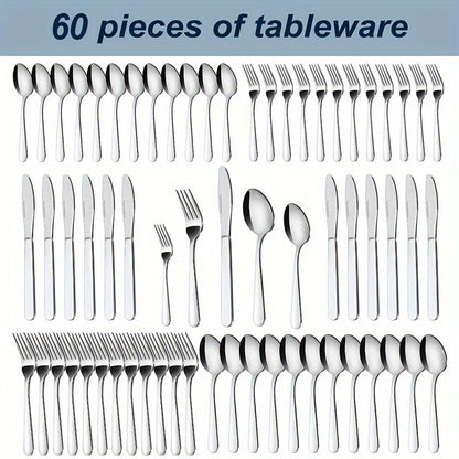 Stainless Steel Silverware Set 60 & 90 Piece – Flatware Cutlery Set for 12 or 18, Includes Steak Knives, Salad Forks & Dessert Spoons, Gift Box, Dishwasher Safe