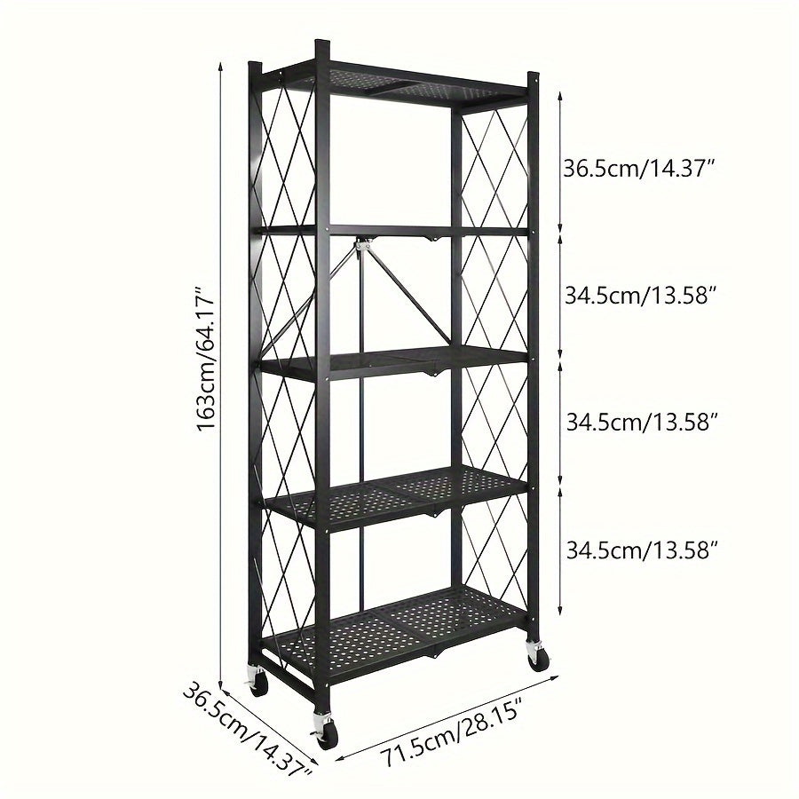 Rolling Storage Rack with Wheels 3 4 5 Tier Foldable Metal Shelving Unit Heavy Duty 50 lbs Per Shelf – Mobile Floor Standing Storage Shelf for Office Home Living Room Garage Black White